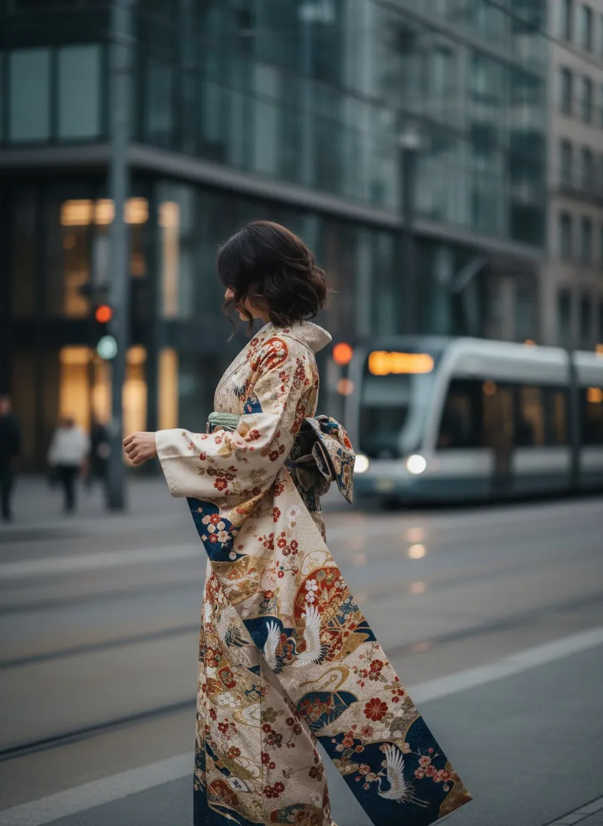 Uzun boy kimono ile şehir kombini